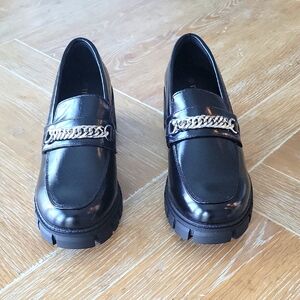 Tintree Platform Loafers W/Chain Comfort Chunky Heel Slip On Black Size 10 NIB
